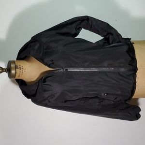 Riflessi Size M Windbreaker Black Mesh Lined Pockets Light Hooded Rain Full Zip